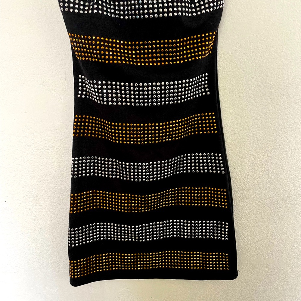 Cute silver & gold rhinestone tube top mini dress